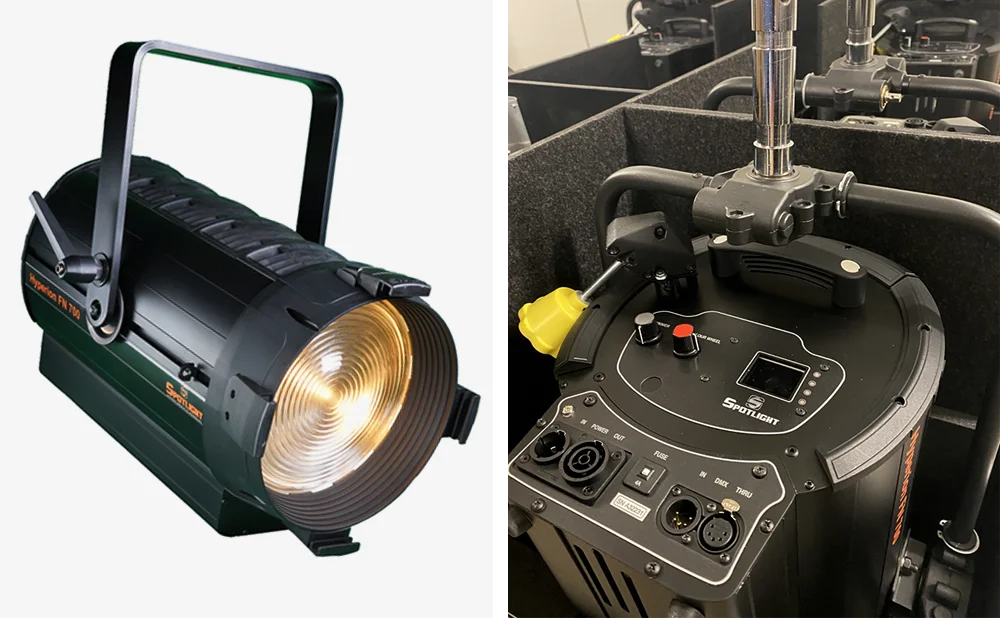 Links: der Hyperion FN 700 / Rechts: Der Scheinwerfer in der Transportbox / © Feiner