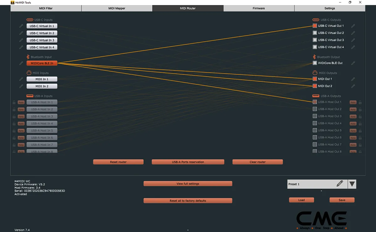 MIDI Router Screen der HX MIDI Tools © CME